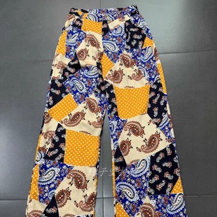 佩里斯腰果花撞色高腰长裤 外贸单 嬉皮波谱风 rose b@iley