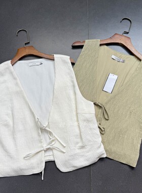 外贸单LU家 草绿色 肌理感 复古百搭开衫式马甲背心上衣精致舒适