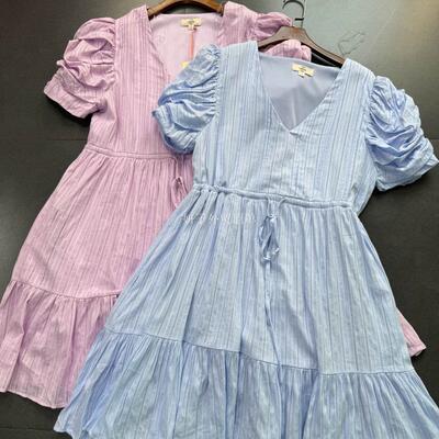 欧美A摆棉质暗纹连衣裙外贸原单