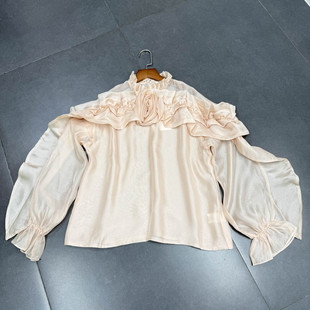 外贸洛杉矶单 L'@TISTE 超大朵立体花荷叶边小立领欧根纱衬衫上衣