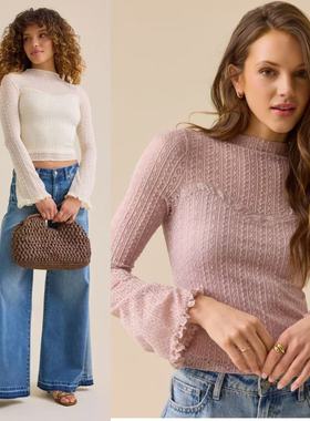 外贸单 @LTAR'D STATE 纯原 蕾丝喇叭袖小立领纯欲蕾丝修身上衣