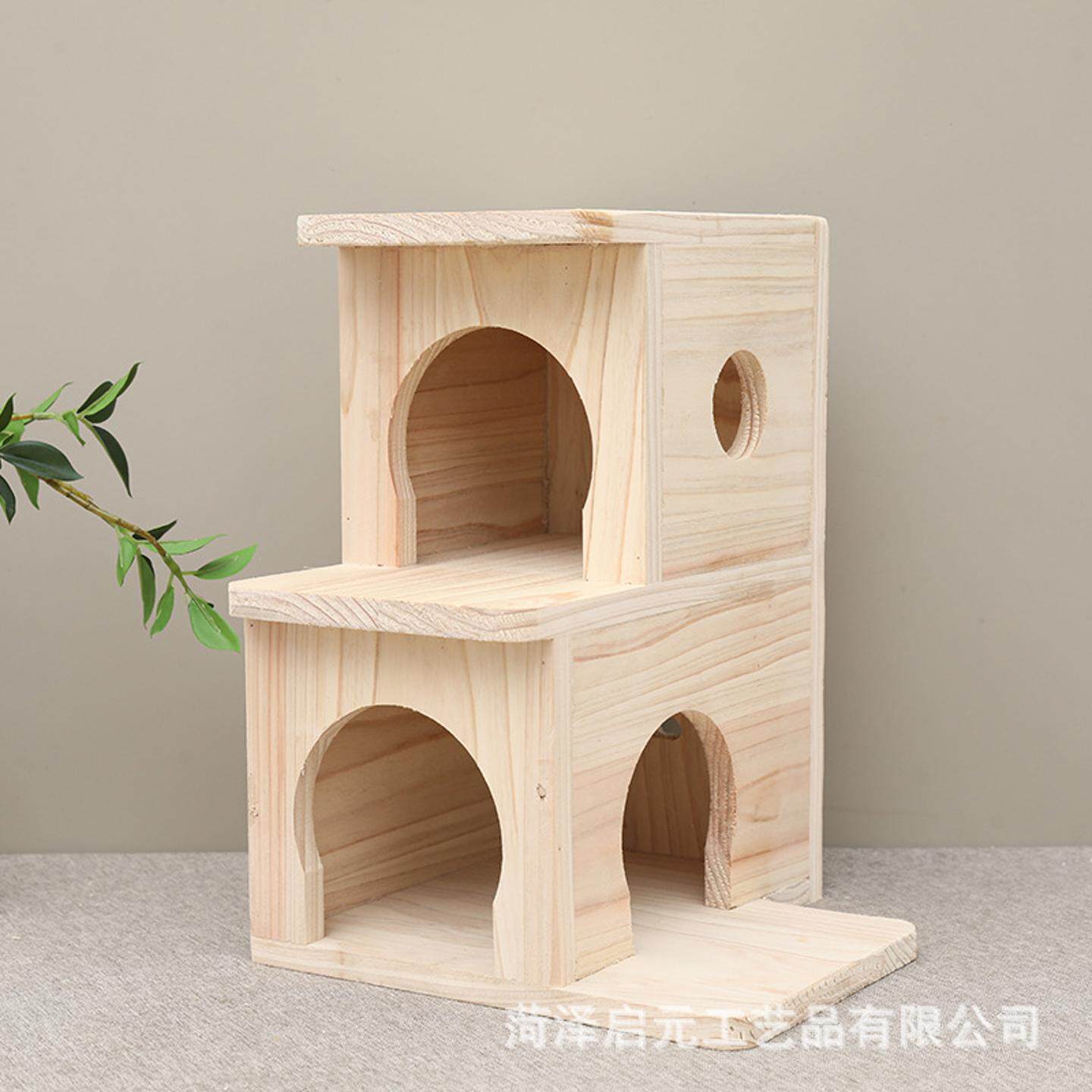 龙猫兔子双层木窝仓鼠金丝熊躲避房子双层别墅实木宠物窝造景用品