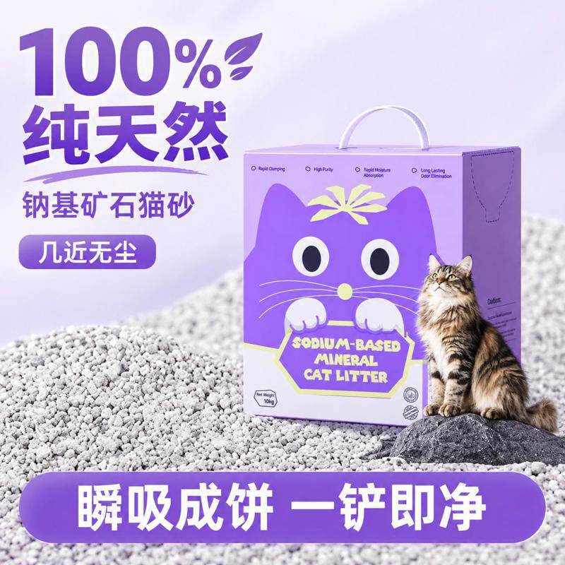 纯天然钠基矿石猫砂50斤包装邮吸水结团紧实不易散低尘矿物猫砂