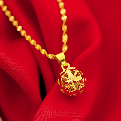 【转运珠黄金项链】金店同款仿金项链绣花球吊坠结婚送礼三金五金