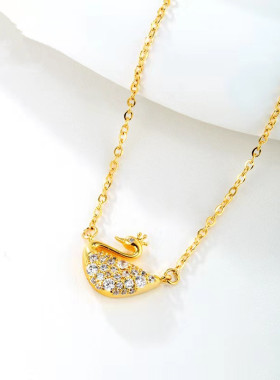 【金店同款】2024新品项链黄金色项链锁骨链镶嵌锆石天鹅吊坠