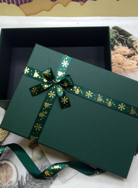 简约圣诞节墨绿色长方形生日礼品盒T衬衫围巾A4画册相册包装盒