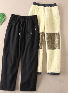 石墨烯发热护膝贴片加厚绒保暖休闲裤男直筒高腰防风冬棉裤B98