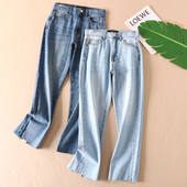 女开衩直筒长裤 外贸出口单 修饰腿型显瘦百搭水洗牛仔裤 子春WC466