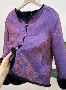 880克~奢华贵气仿香云纱鎏金棉服女仿水貂毛双面穿皮草外套冬3171