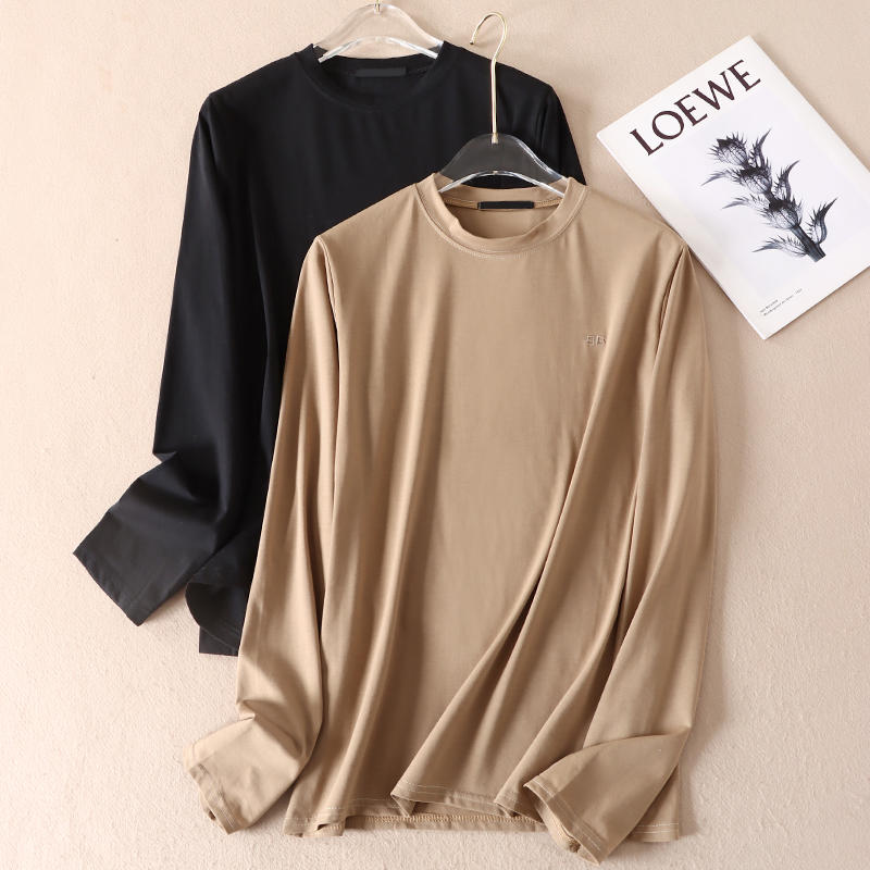 价廉物美 细滑亲肤圆领刺绣T恤秋季女装百搭修身长袖打底衫WA3007