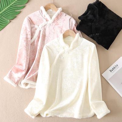 旗袍斜襟盘扣金丝绒新中式上衣