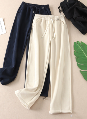 660克高品质棉加厚摇粒绒松弛休闲裤女两穿裤脚宽松阔腿卫裤B508