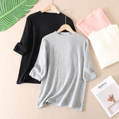 F47 女宽松套头打底薄上衣 早春极简风软糯亲肤立领七分袖 针织衫