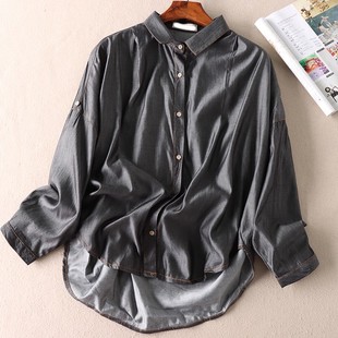 外穿衬衣 女宽松蝙蝠型舒适长袖 WC3120 春秋棉质牛仔衬衫 越洗越软