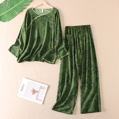 吸汗透气新中式人造棉套装睡衣夏
