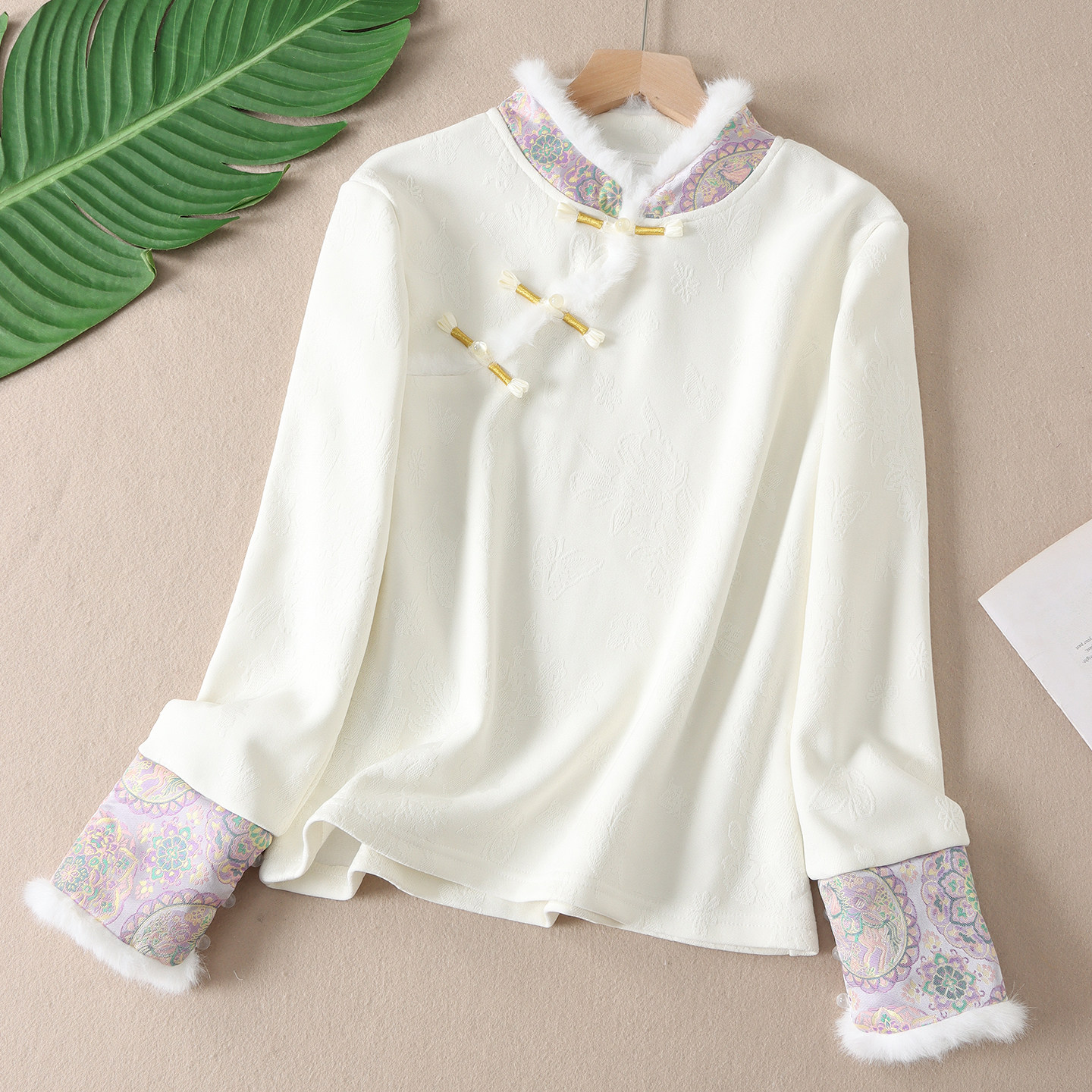 加绒新中式旗袍领修身显瘦衬衫