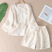 减龄两件套衣 梦幻仙气 F403 女夏新中式 时尚 气质防晒刺绣套装 短裤