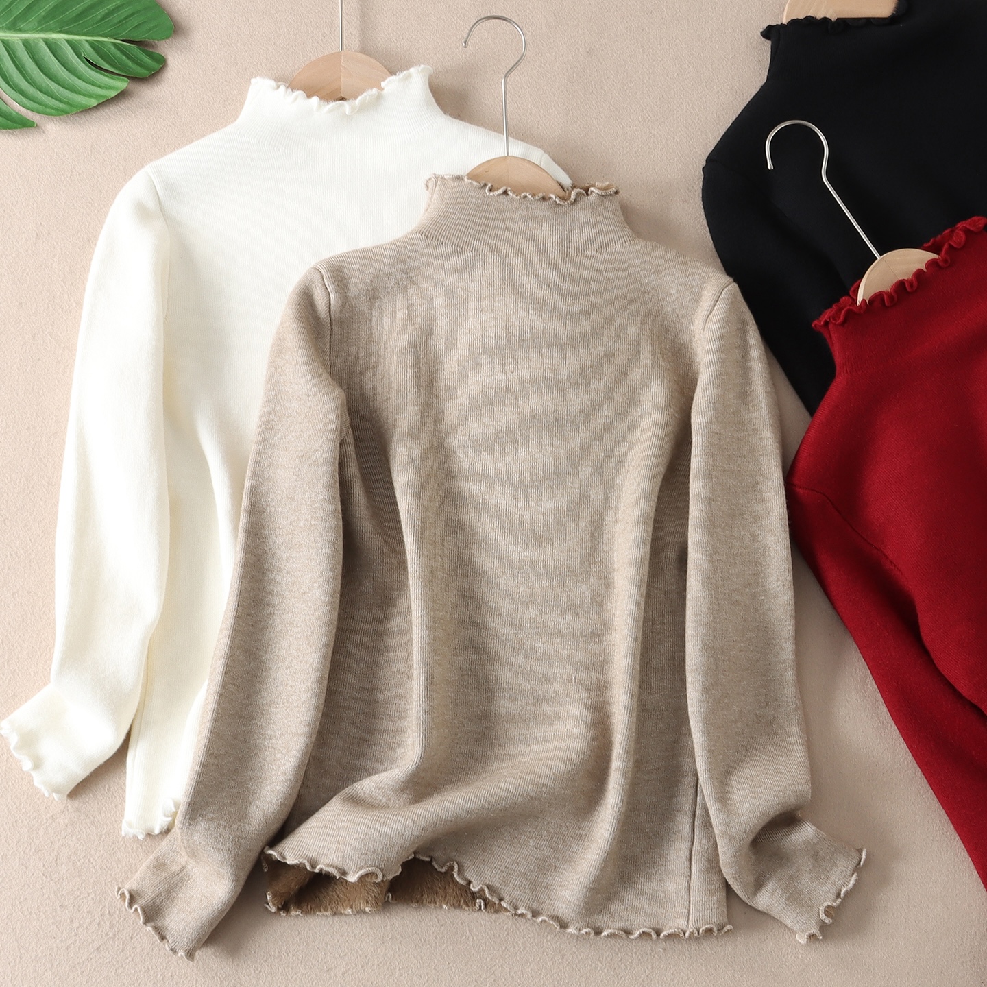 不掉毛加厚一体仿水貂木耳边毛衣