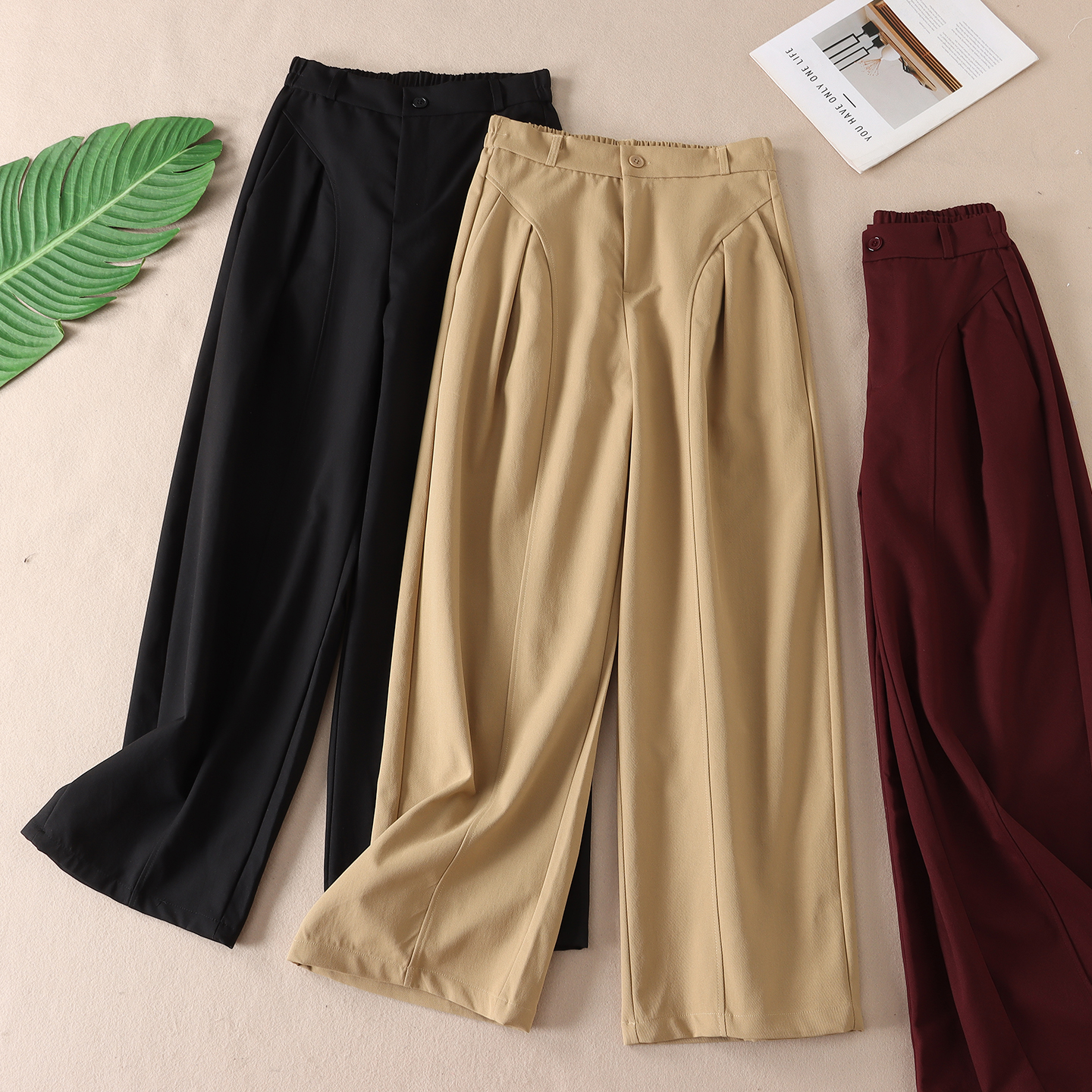 松弛洒脱高腰显瘦阔腿裤