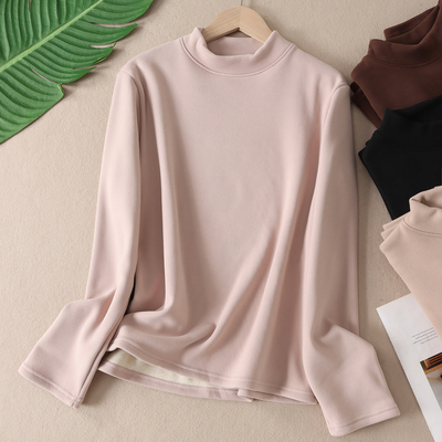 自发热蚕丝羊毛半高领打底绒衫