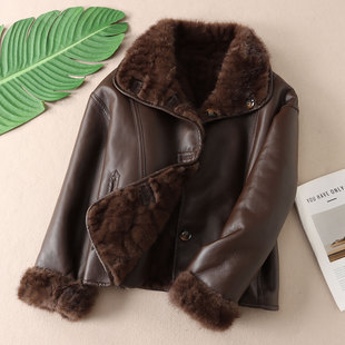 双面穿 贵气仿水貂绒皮草女洋气超纤蛋白皮衣外套W261 高级感时尚