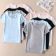 透气吸汗棉质上衣女 夏新简约纯色短袖 v领百搭显瘦T恤修身 D339