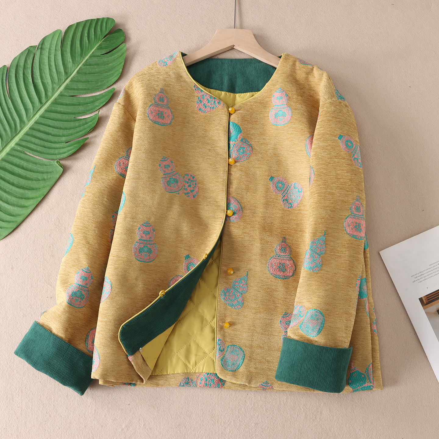 新中式吉祥福禄雪尼尔夹棉外套