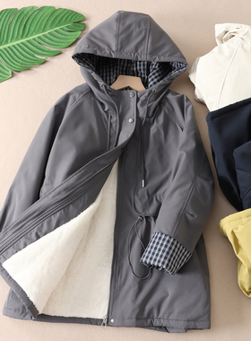 加厚长毛绒中长款连帽棉衣女冬时髦收腰显瘦休闲派克棉服外套F395