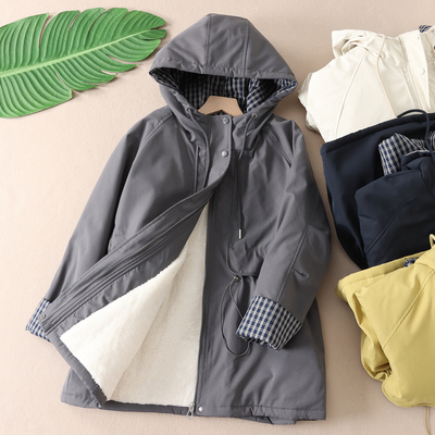 加厚长毛绒中长款连帽派克棉服