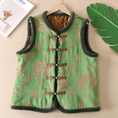棉衣 高级感复古绿显贵气新中式 马甲女夹棉保暖柔软叠穿无袖 F3049