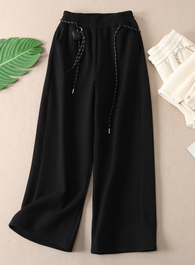 820克超厚加绒韩版洋气流苏腰带休闲裤女冬松弛阔腿长裤子新 T6