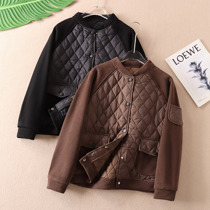 长袖加绒~菱格夹棉秋韩版时尚加厚短外套女休闲立领夹克衫 W1609