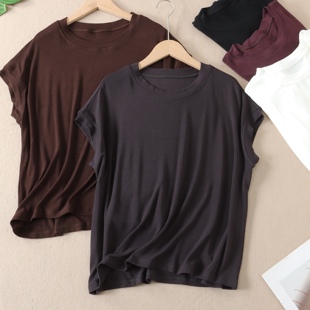 W88 上衣 百搭耐看纯色圆领T恤女2026夏季 软糯休闲宽松落肩短袖