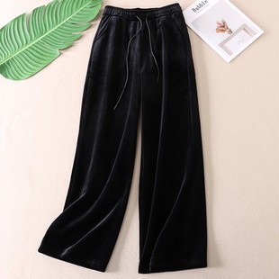 子 加绒休闲长裤 B303 女冬新高腰垂坠直筒拖地裤 柔软天鹅绒阔腿裤