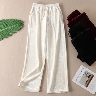 W3091 女秋冬高腰宽松直筒休闲长裤 650克 加绒加厚保暖丝绒阔腿裤