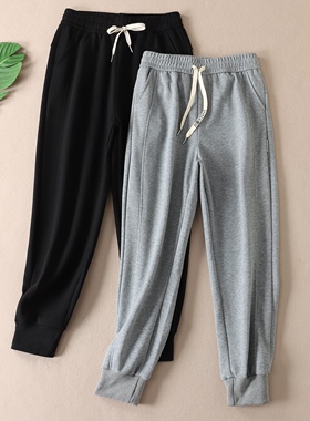 显瘦侧边缝跑步运动裤女春秋华棉束脚高腰韩版小脚休闲裤子 W327