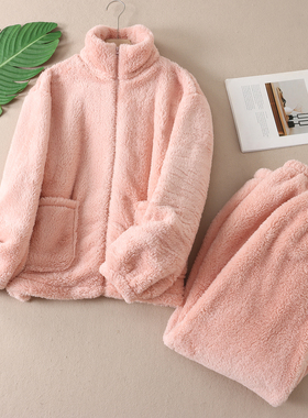 软糯加厚珊瑚绒家居服套装女冬季加绒保暖外穿两件套睡衣睡裤F642