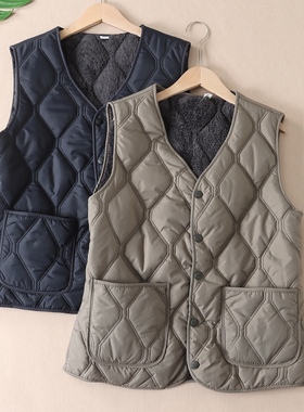 绗线加绒加厚马甲内胆男装秋冬轻便保暖背心无袖V领坎肩外套 W24