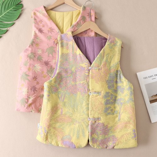 清新文艺新中式印花棉麻马甲棉服