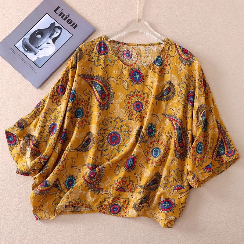 凤尾花纯棉T恤女夏新宽松遮肉百搭蝙蝠型七分袖上衣汗衫 WA3210,女装/女士精品,T恤,淘宝优惠券,粉丝福利购,淘宝优惠卷