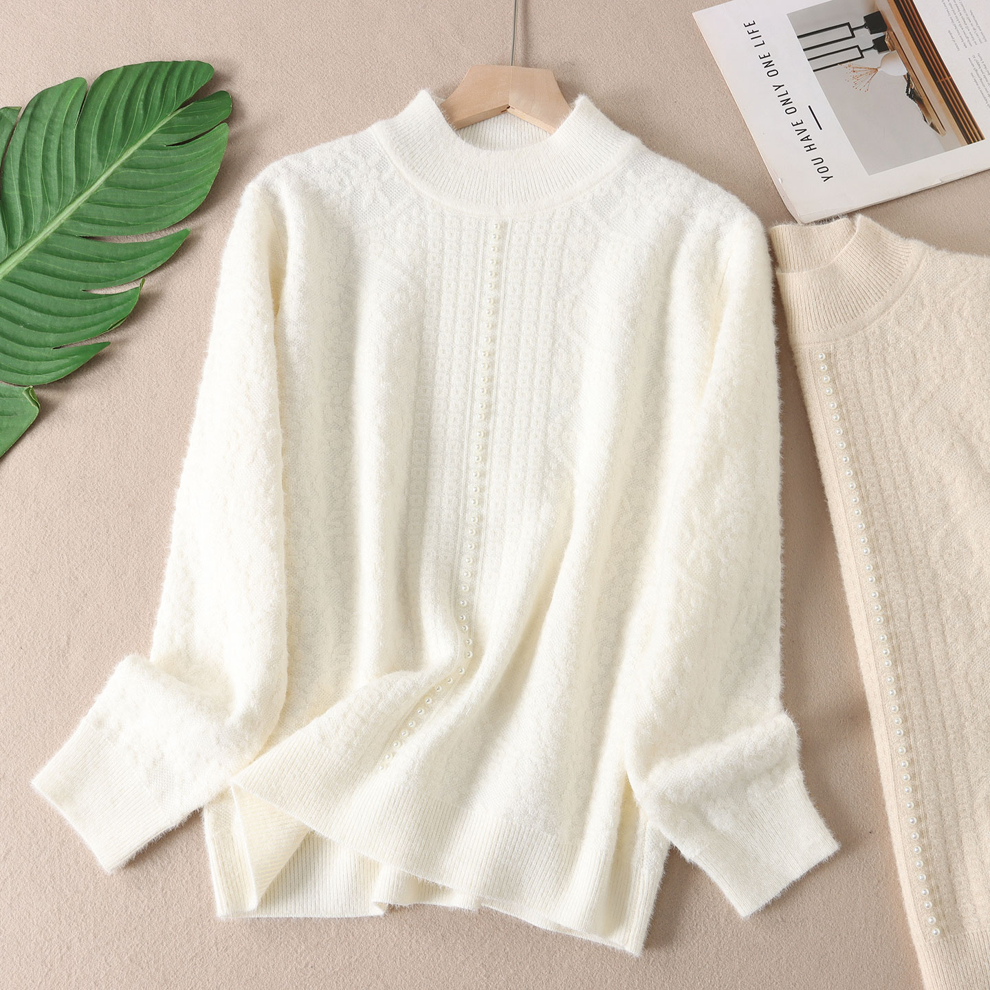 不掉毛仿貂绒万针提花温柔毛衣