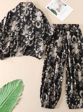 凉滑舒适复古印花小众设计雪纺两件套装女时尚宽松遮肉显瘦 W3235