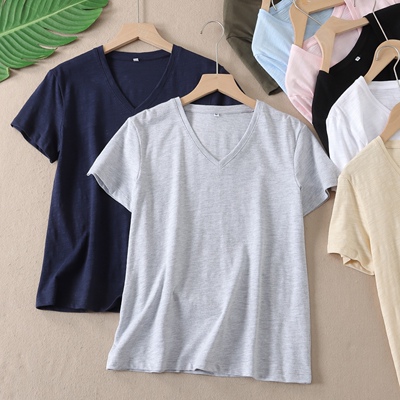 敲舒适~极简风竹节棉短袖t恤