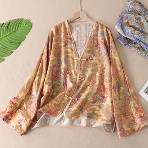 富贵优雅新中式国风鎏金人丝汉服外套夏洋气宽松轻薄防晒开衫X42