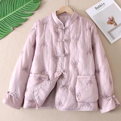 精致蕾丝夹层刺绣花新中式薄棉服