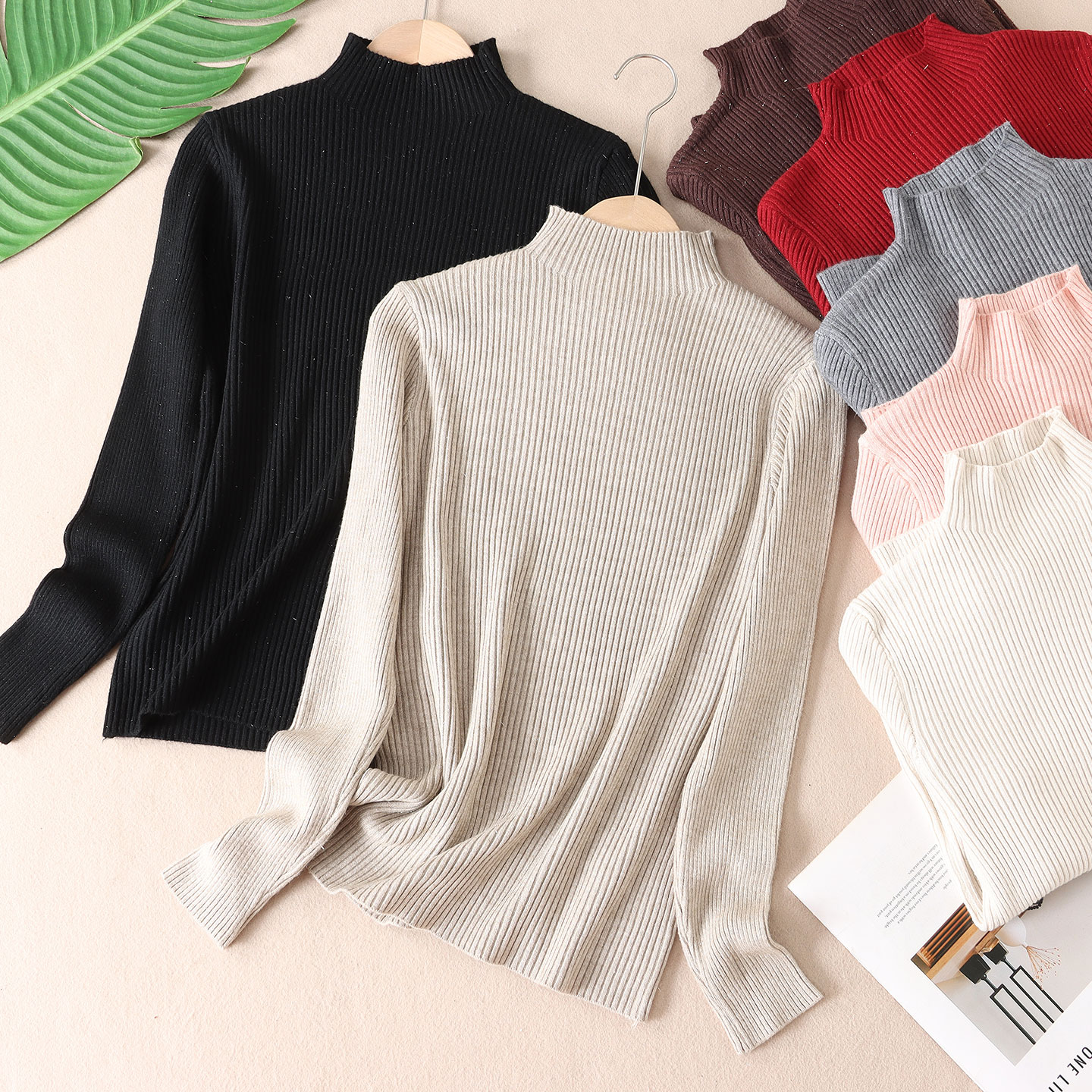 洋气亮丝星空半高领显瘦针织毛衣