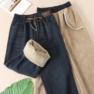 700克加厚保暖绒牛仔裤 子B507 女显瘦百搭直筒高腰复古休闲长裤