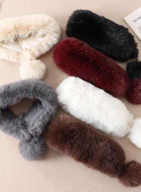 仿皮草毛绒围巾女冬季保暖加厚毛毛围脖护颈脖套毛球毛领W317