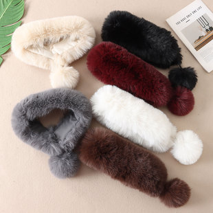 仿皮草毛绒围巾女冬季保暖加厚毛毛围脖护颈脖套毛球毛领W317