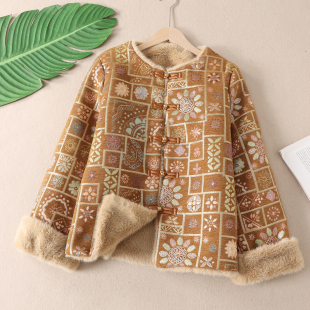 轻奢贵气雪尼尔亮丝刺绣新中式 B89 外套女保暖气质仿貂绒毛毛皮草